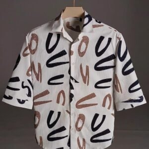 ROYAL IMPORTED DOUBLE CLOTH  PRINTED FABRIC DOWNSHOULDER 3/4 SLEEV SHIRT