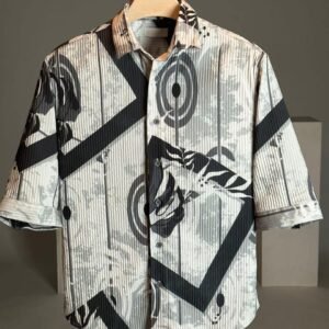 CLASSIC IMPORTED DOUBLE CLOTH  PRINTED FABRIC DOWNSHOULDER 3/4 SLEEV SHIRT