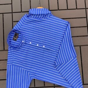 MEN'S EXCLUSIVE IMPORTED COTTON HALF SLEEVE BLUE KURTA STRIPE