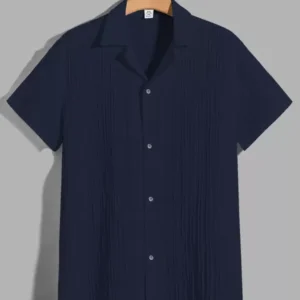 Trending Men's Classic Opaque Striped Casual Navy Blue Shirt