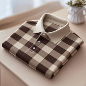 Men's Business Casual Plaid Button-Down Short Sleeve Polo Shirt