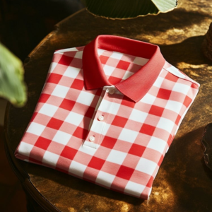 Men's Classic Business Check Logo Button Short Sleeve Polo Shirt